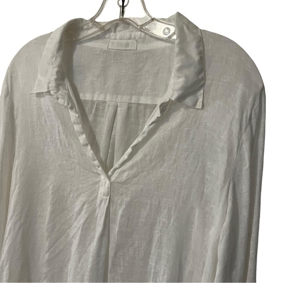 CP SHADES Linen Popover V Neck Long Sleeve Tunic Top Blouse White Boho Coastal - Picture 3 of 15